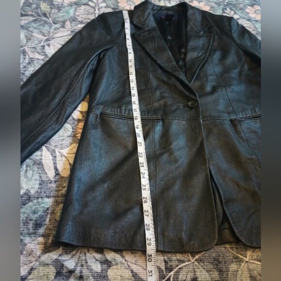 Denim & Co Womens Lamb Leather Blazer Jacket Medium Black Quiet Luxury Y2K 90s - Picture 9 of 10
